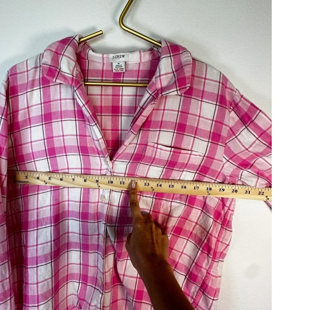 J.Crew Pink Plaid Flannel Ruffle Pajama Set Coquette Preppy M 2PC Size Medium